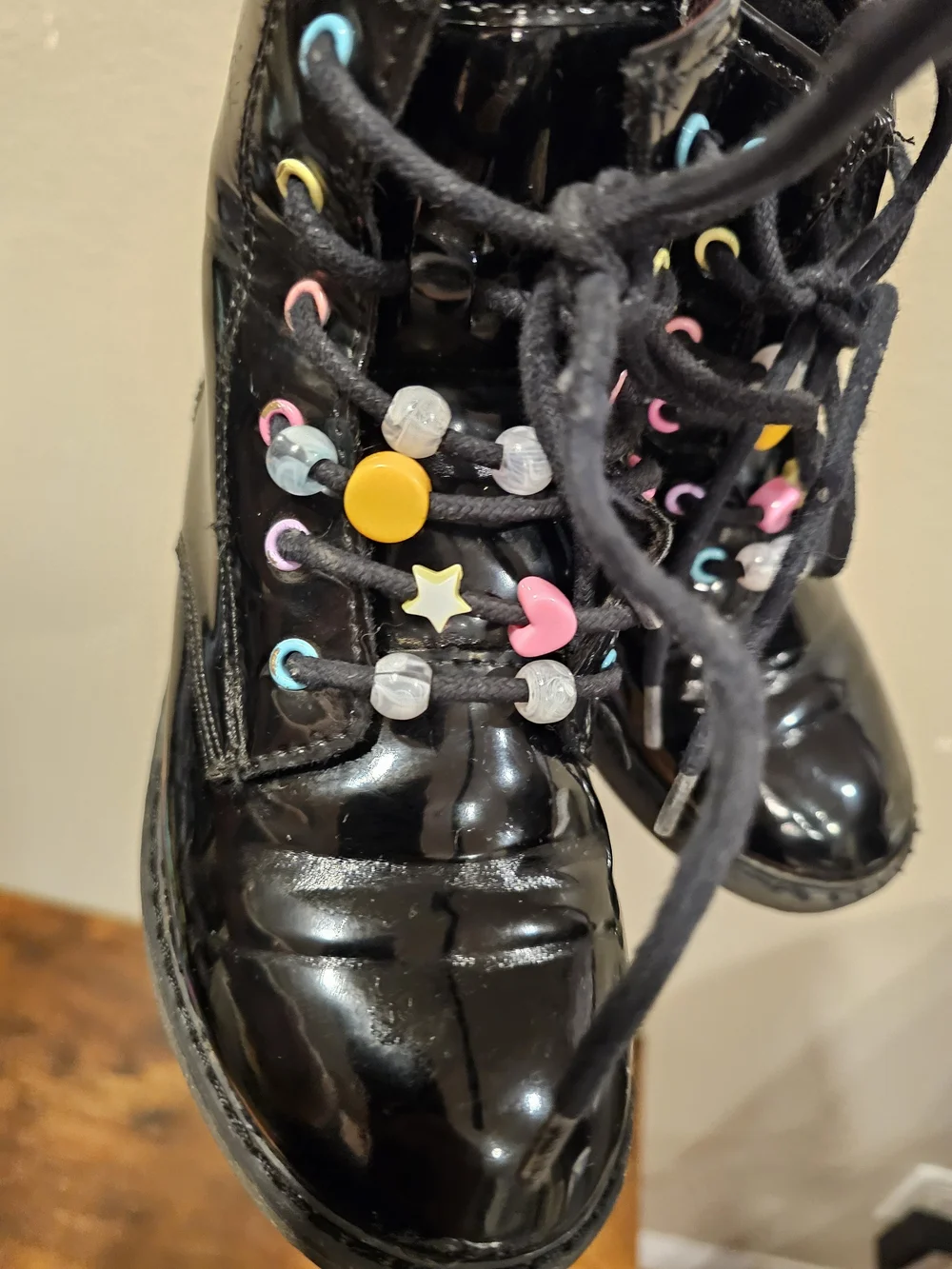 Children's Place Black Lace-Up Boots with Colorful Bead Accents